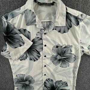 Quiksilver AOP Floral Gray White Button Up Shirt Short Sleeve Men Skate Surf SML